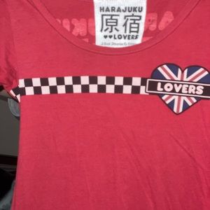 Harajuku Lovers T Shirt, red, girl graphic, size Small